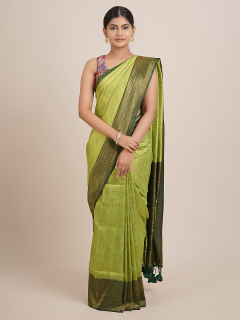 

Pothys Green & Gold-Toned Woven Design Zari Jute Silk Saree