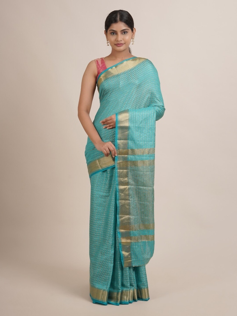 

Pothys Blue & Gold-Toned Woven Design Zari Jute Silk Saree