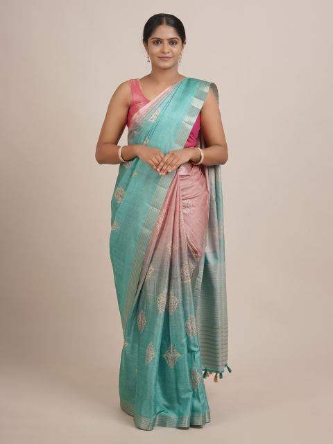 

Pothys Green & Pink Woven Design Zari Jute Silk Saree