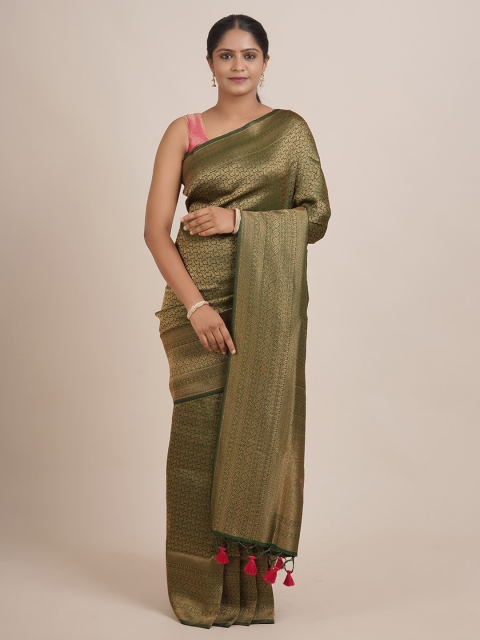 

Pothys Green & Gold-Toned Woven Design Zari Jute Silk Saree