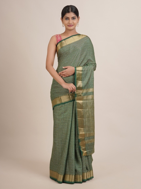 

Pothys Green & Gold-Toned Woven Design Zari Jute Silk Saree