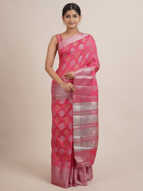 

Pothys Magenta & Silver Ethnic Motifs Zari Jute Silk Saree