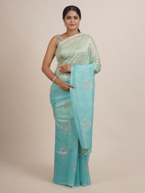

Pothys Blue Floral Jute Silk Saree