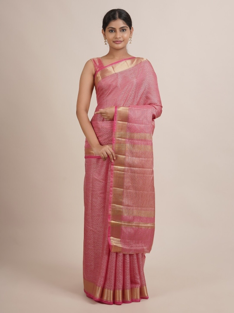 

Pothys Pink & Gold-Toned Woven Design Zari Jute Silk Saree