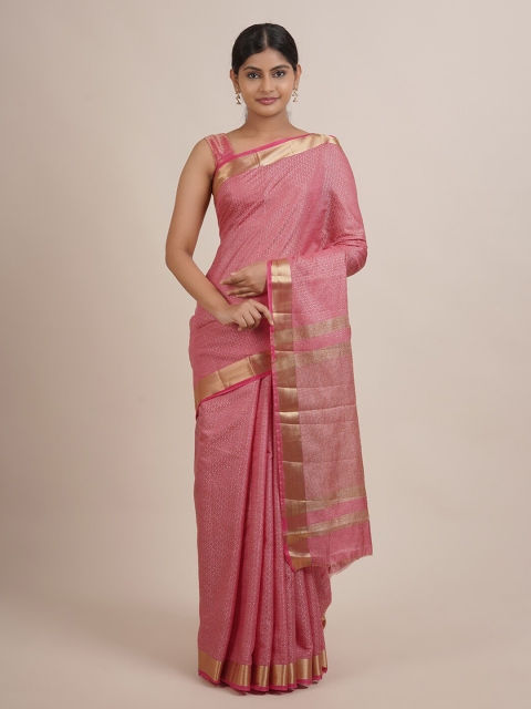 

Pothys Pink & Gold-Toned Woven Design Jute Silk Saree