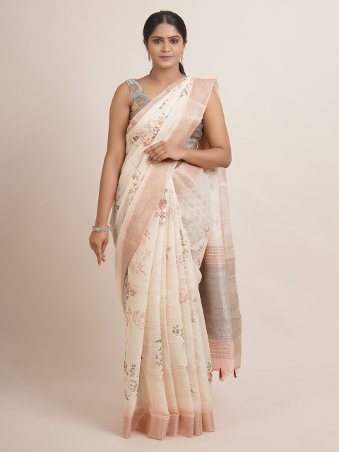

Pothys Cream-Coloured & Beige Ethnic Motifs Zari Jute Silk Saree