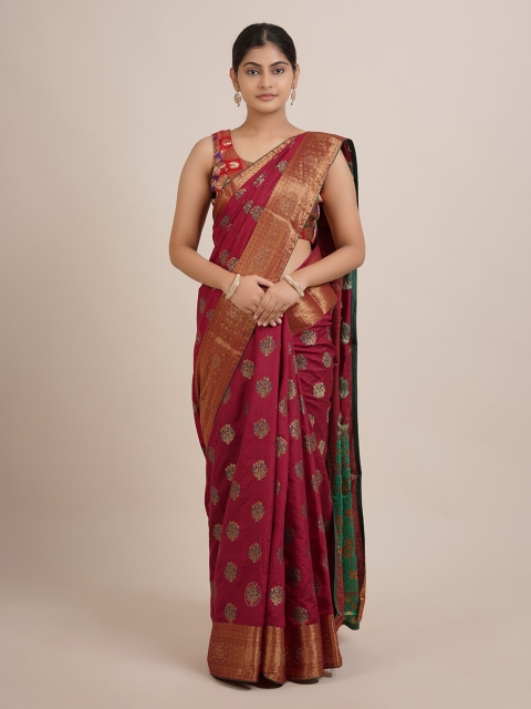 

Pothys Maroon & Blue Ethnic Motifs Zari Jute Silk Saree