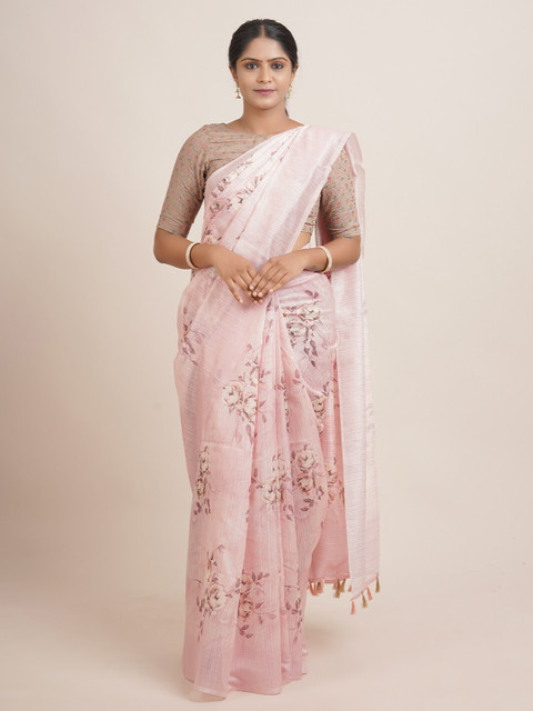 

Pothys Pink Floral Zari Jute Silk Saree