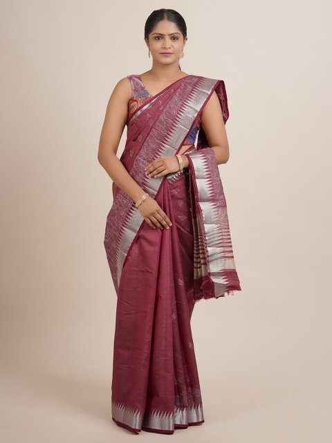 

Pothys Purple & Silver Floral Zari Jute Silk Saree