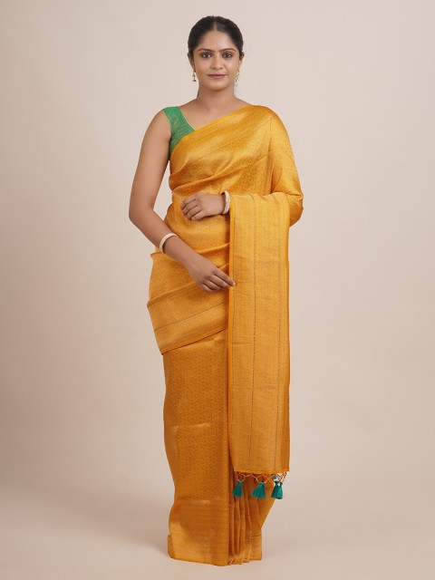 

Pothys Yellow & Golden Ethnic Motifs Zari Jute Silk Saree