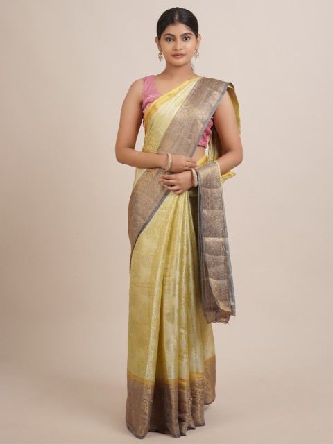 

Pothys Grey & Golden Floral Zari Jute Silk Saree