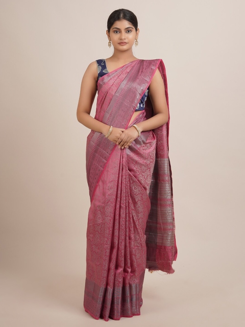 

Pothys Pink & Silver-Toned Ethnic Motifs Jute Silk Saree