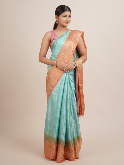 

Pothys Green & Pink Floral Zari Jute Silk Saree
