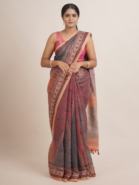 

Pothys Multicoloured Floral Printed Jute Silk Saree, Multi