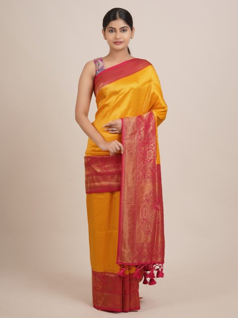 

Pothys Yellow & Pink Woven Design Zari Jute Silk Saree