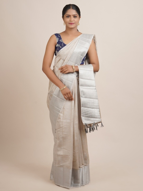 

Pothys Grey Floral Beads and Stones Jute Silk Saree