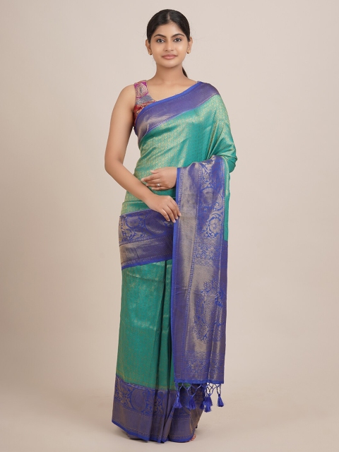 

Pothys Teal Green & Blue Floral Jute Silk Saree