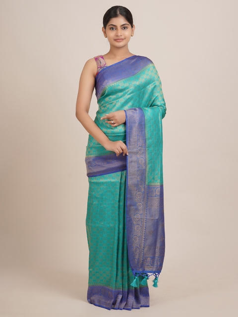 

Pothys Blue & Green Woven Design Zari Jute Silk Saree