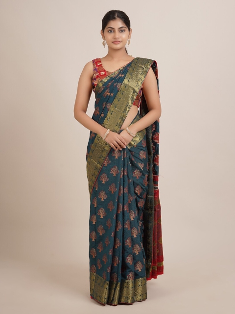 

Pothys Blue & Pink Ethnic Motifs Zari Jute Silk Saree