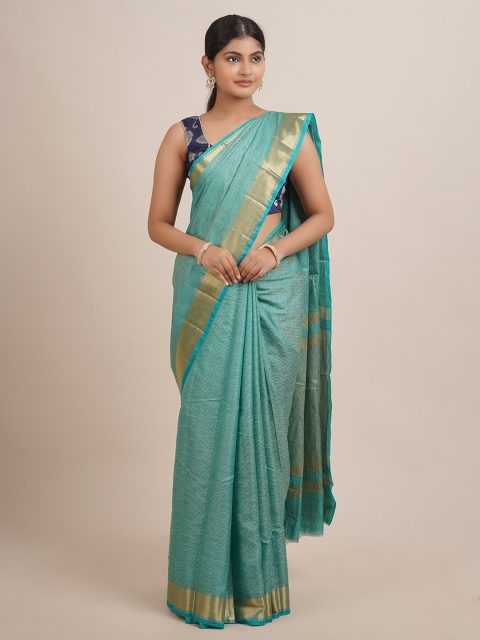 

Pothys Blue & Gold-Toned Woven Design Jute Silk Saree