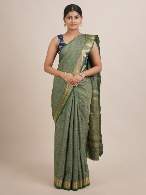 

Pothys Green & Golden Ethnic Motifs Zari Jute Silk Saree