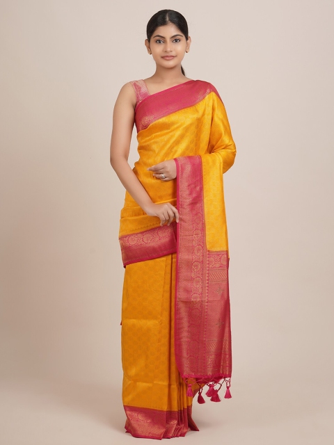 

Pothys Yellow & Magenta Woven Design Jute Silk Saree
