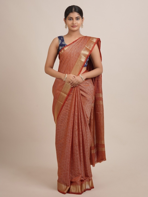 

Pothys Rust & Golden Ethnic Motifs Zari Jute Silk Saree