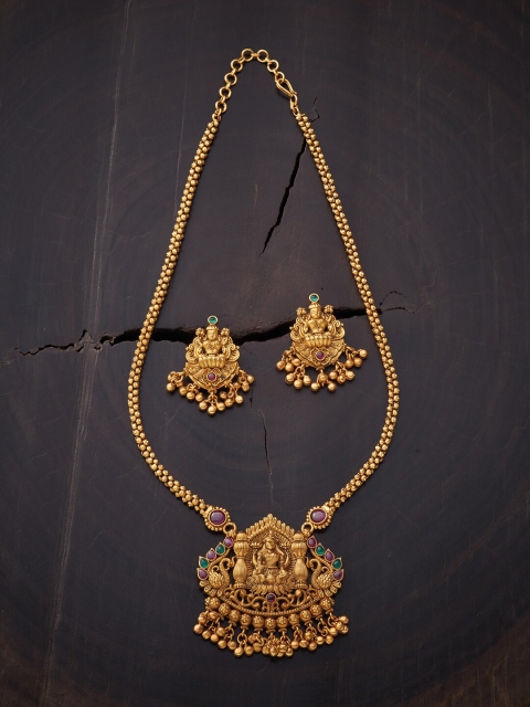 

Kushal's Fashion Jewellery Red & Green Gold-Plated Antique Necklace with Earrings