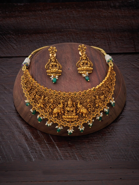 

Kushal's Fashion Jewellery Red & Green Gold-Plated Antique Necklace