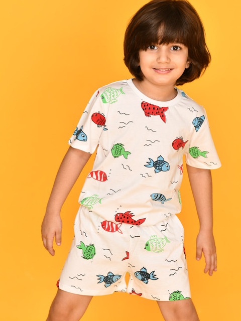 

Anthrilo Boys White & Red Printed Cotton Night suit