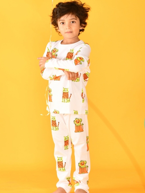 

Anthrilo Boys White & Orange Printed Pure Cotton Night suit
