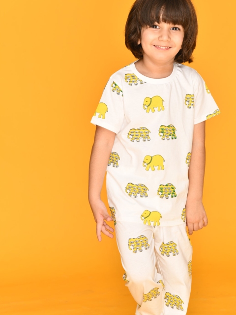 

Anthrilo Boys White & Yellow Printed Pure Cotton Night suit