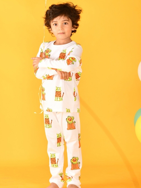 

Anthrilo Boys White & Orange Printed Pure Cotton Night suit