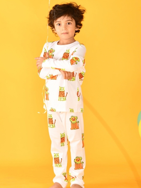 

Anthrilo Boys White & Orange Printed Cotton Night suit