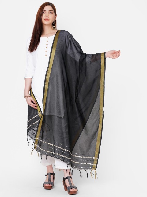 

Get Wrapped Black & Golden Dupatta with Mirror Work