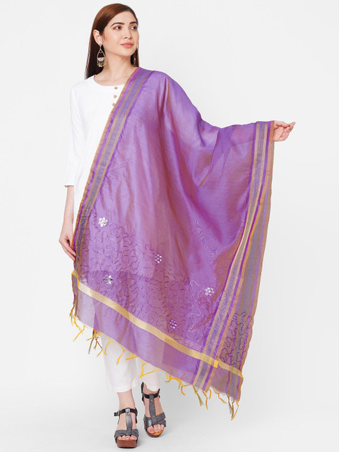 

Get Wrapped Purple & Gold-Toned Embroidered Dupatta with Mirror Work
