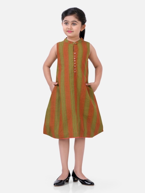 

Ashneeta Maroon & Green Striped A-Line Dress