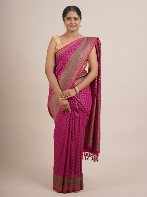 

Pothys Pink & Green Floral Zari Pure Silk Saree