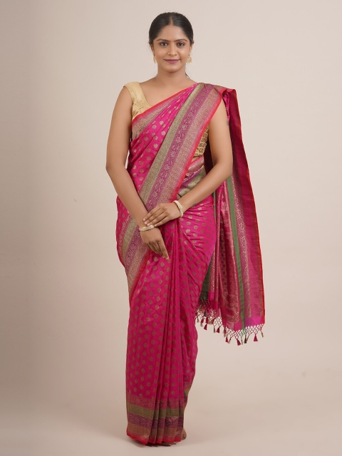 

Pothys Pink & Green Ethnic Motifs Zari Pure Silk Saree