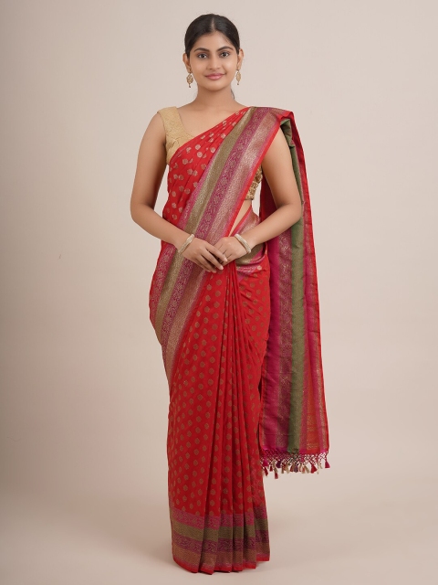 

Pothys Red & Gold-Toned Woven Design Zari Pure Silk Saree