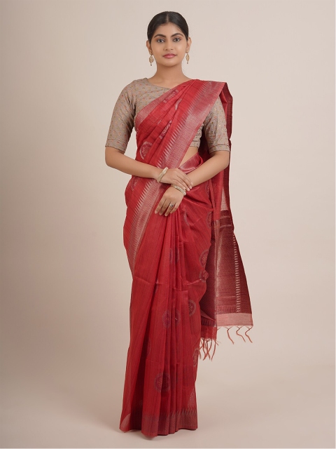 

Pothys Red & Gold-Toned Ethnic Motifs Pure Silk Saree