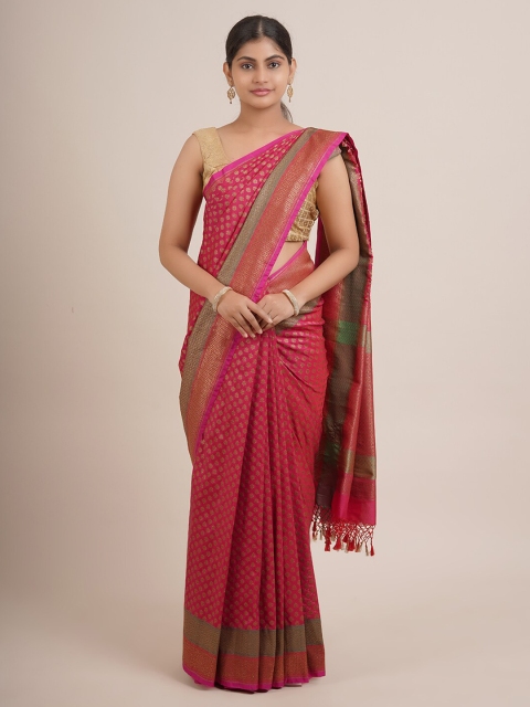 

Pothys Pink & Green Ethnic Motifs Zari Pure Silk Saree
