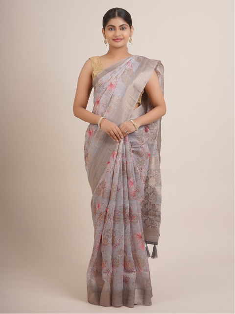 

Pothys Grey & Pink Floral Zari Pure Silk Saree