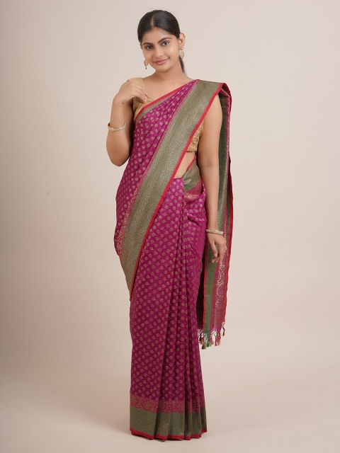 

Pothys Magenta & Golden Ethnic Motifs Zari Pure Silk Banarasi Saree