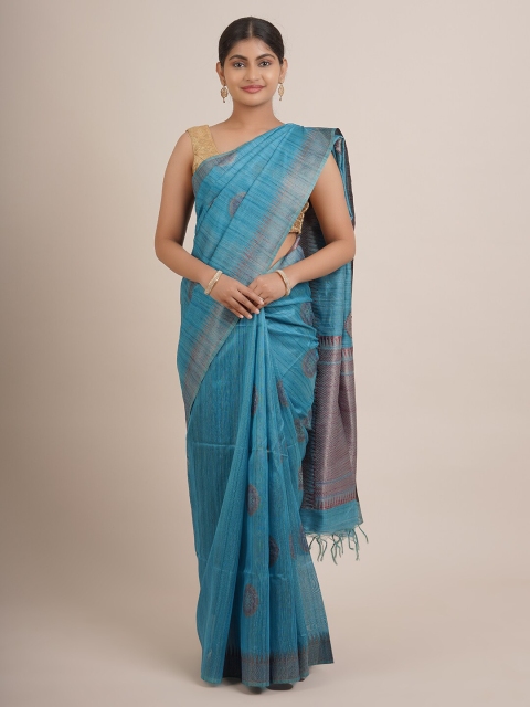 

Pothys Blue & Gold-Toned Ethnic Motifs Zari Pure Silk Saree