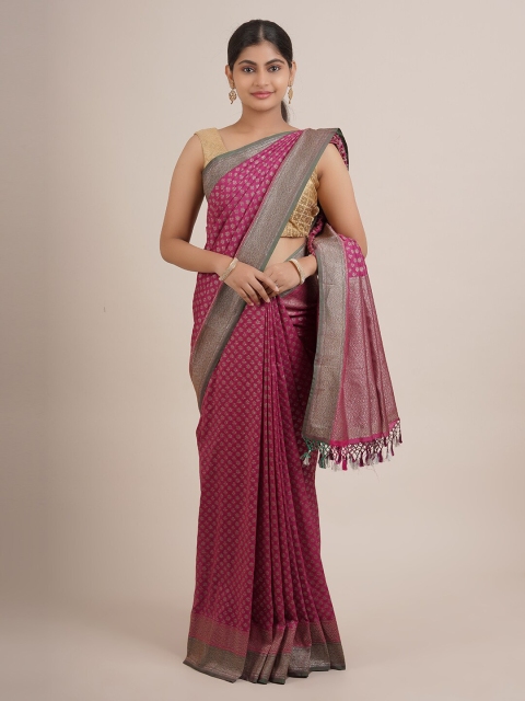 

Pothys Pink & Gold-Toned Woven Design Zari Pure Silk Saree