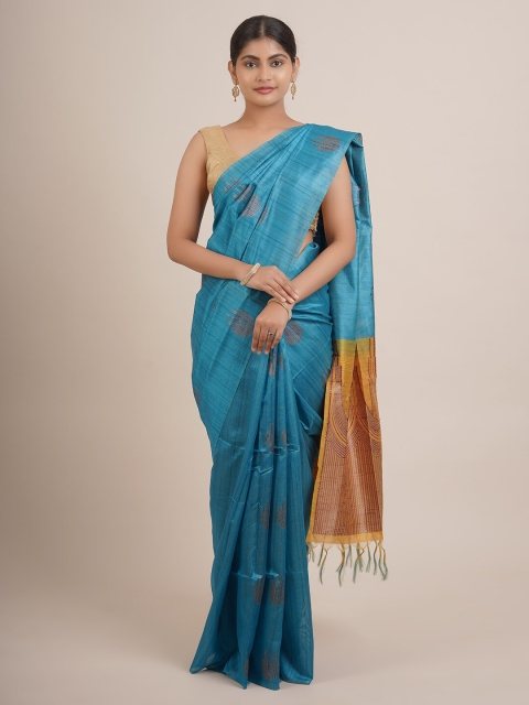 

Pothys Blue & Mustard Pure Silk Saree