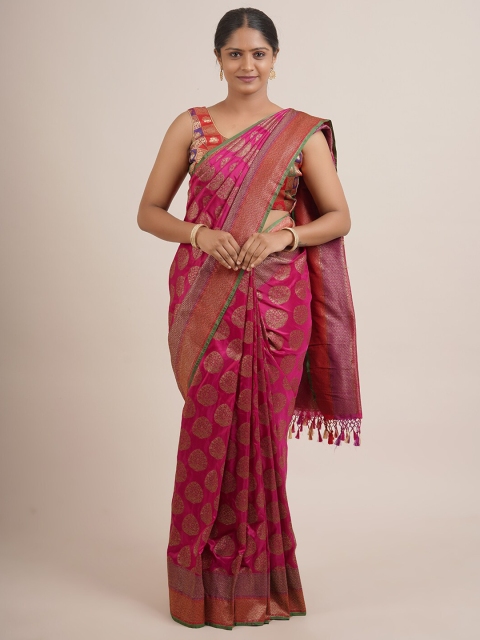 

Pothys Magenta & Gold-Toned Woven Design Zari Pure Silk Saree