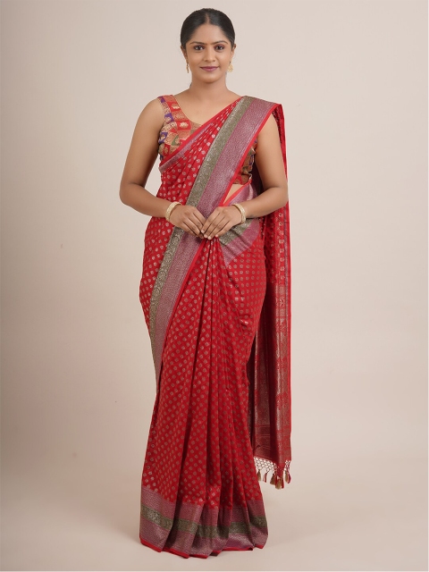 

Pothys Red & Green Ethnic Motifs Zari Pure Silk Saree