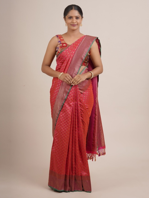 

Pothys Magenta & Golden Ethnic Motifs Zari Pure Silk Banarasi Saree